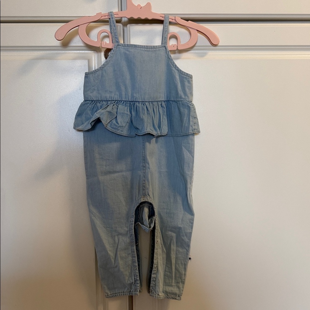 Molo Light Denim Ruffle Romper Overalls